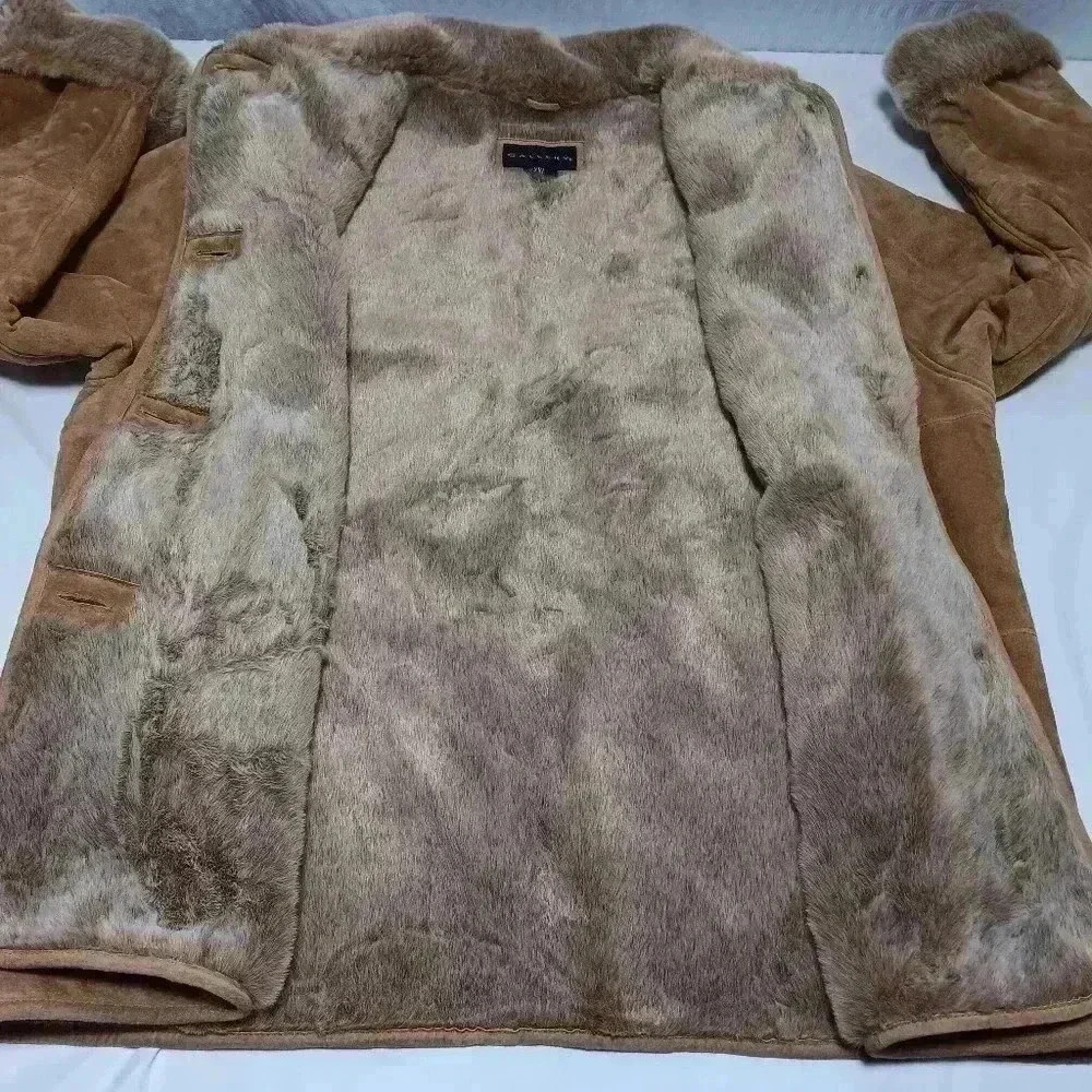 Ladies Leather/Suede Faux fur lined Barn/ Chore Jacket Button Down Coat. 2XL - Picture 6 of 9